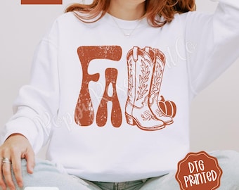 Fall Boots Comfort Colors Sweatshirt, Trendy Autumn Crewneck, Western Cowgirl Boots Sweater, Fall Season Sweatshirt, Retro Pumpkin Sweater