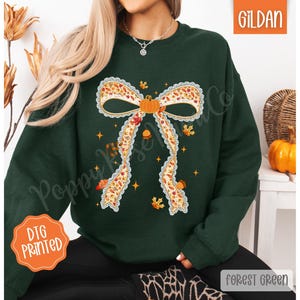 Fall Pumpkin Bow Sweatshirt, Trendy Coquette Autumn Crewneck, Sweater Weather, Cute Pumpkin Patch Sweatshirt, Autumn Pumpkin Sweater