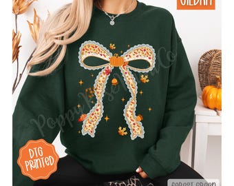 Fall Pumpkin Bow Sweatshirt, Trendy Coquette Autumn Crewneck, Sweater Weather, Cute Pumpkin Patch Sweatshirt, Autumn Pumpkin Sweater