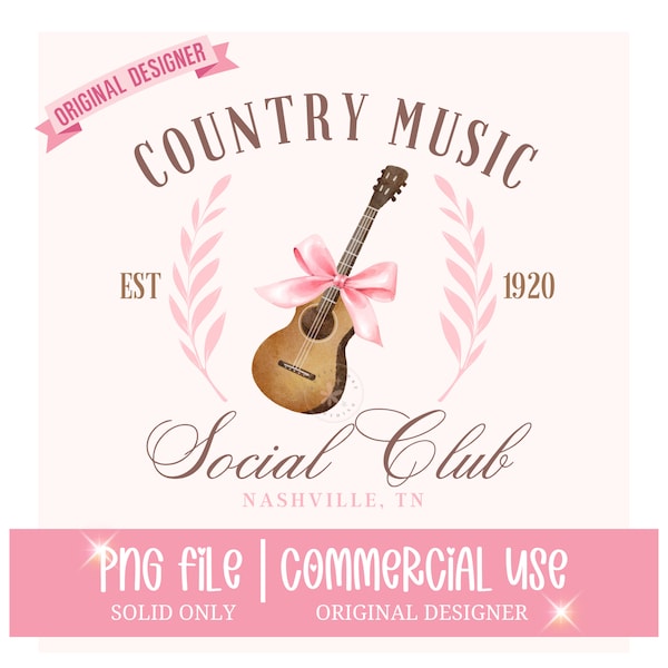 Country Music Png, Social Club Png, Guitar Png, Western Png, Pink Bow Aesthetic Png, Country Girl Png, Coquette Cowgirl Png, Nashville Png