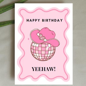 Feliz Aniversário Cowgirl | Yeehaw! | cartão divertido estilo country rosa | personalizado A5 ou A6