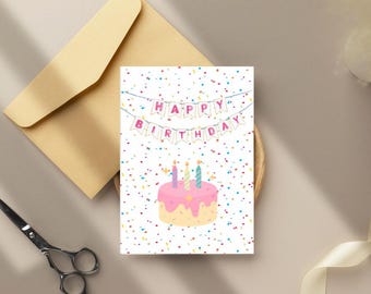 Fun Birthday Card: Cake & Confetti Design (A5)