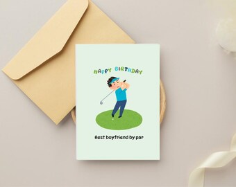 Divertida tarjeta de cumpleaños de golf para novio: 'Novio por par'