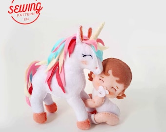 Hand Sewing Pattern Rocking Unicorn and Baby Felt PDF