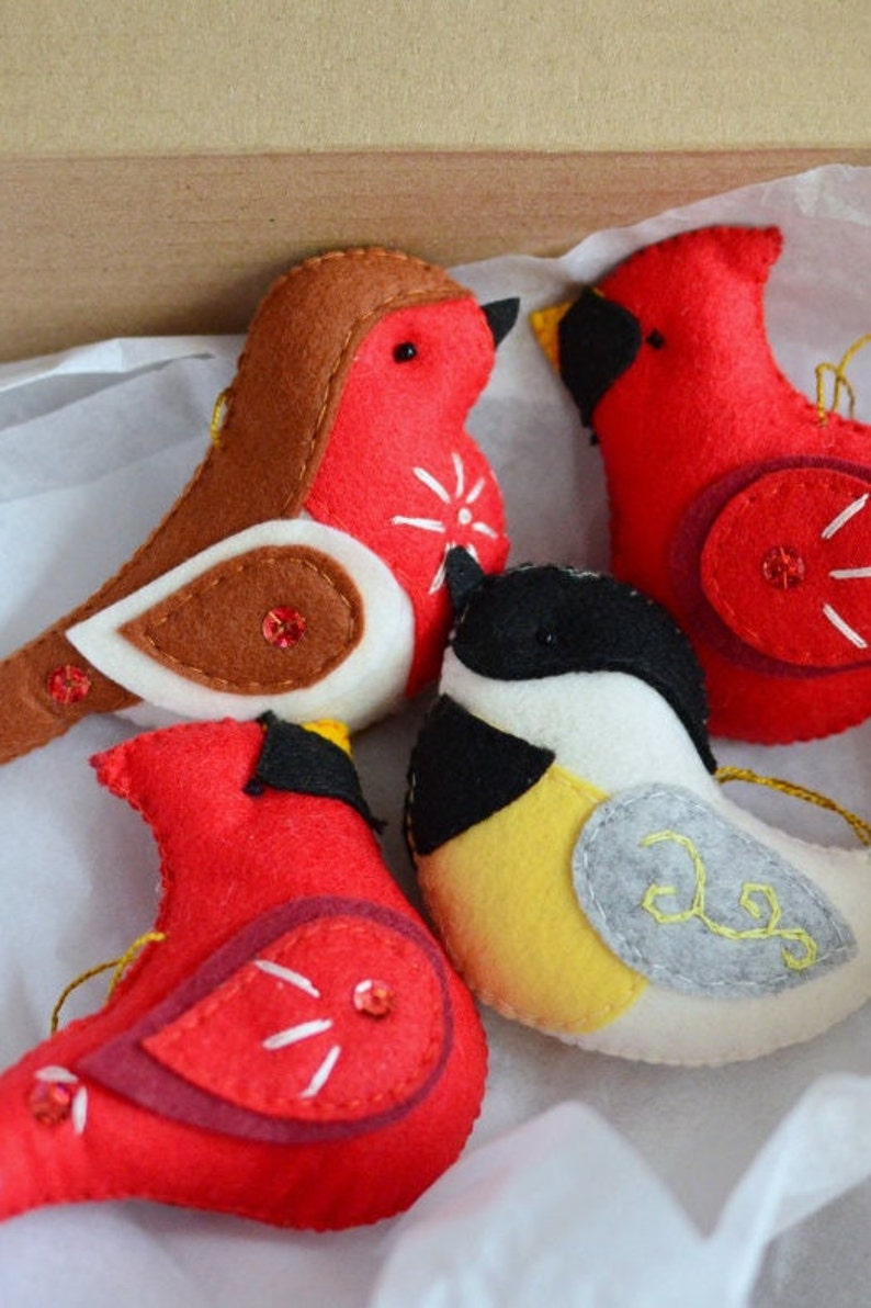 Felt Bird Sewing Patterns - Robin, Cardinal, Chickadee Set - DIY ...
