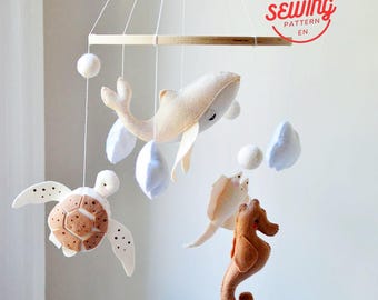 Wzór PDF na karuzelę Ocean Baby: filcowe stworzenia morskie – samouczek szycia