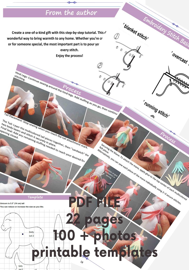 A preview of the PDF sewing pattern showing clear step-by-step instructions and several high-resolution tutorial photos.
