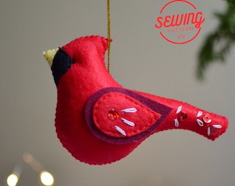 Cardinal Christmas Ornament Sewing Pattern - DIY Felt Bird