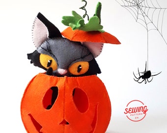 Wzór na kotka i dynię z filcu DIY | Szycie na Halloween (PDF)