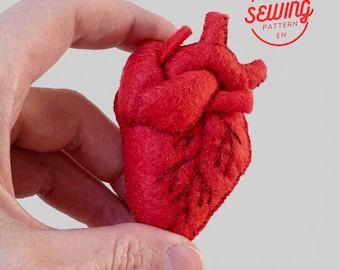 Anatomical Heart Sewing Pattern - Felt Heart Gift for Doctors, PDF Tutorial, Handsewn