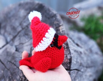 Wzór na szydełkowego czerwonego kardynała z kapeluszem: ozdoba amigurumi w kształcie ptaka (wzór w formacie PDF)