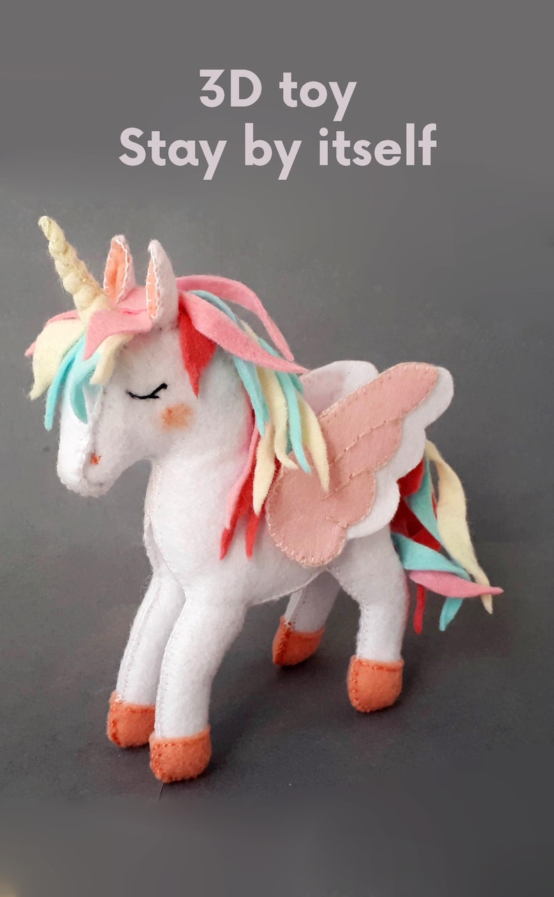 The finished unicorn toy staying on itself