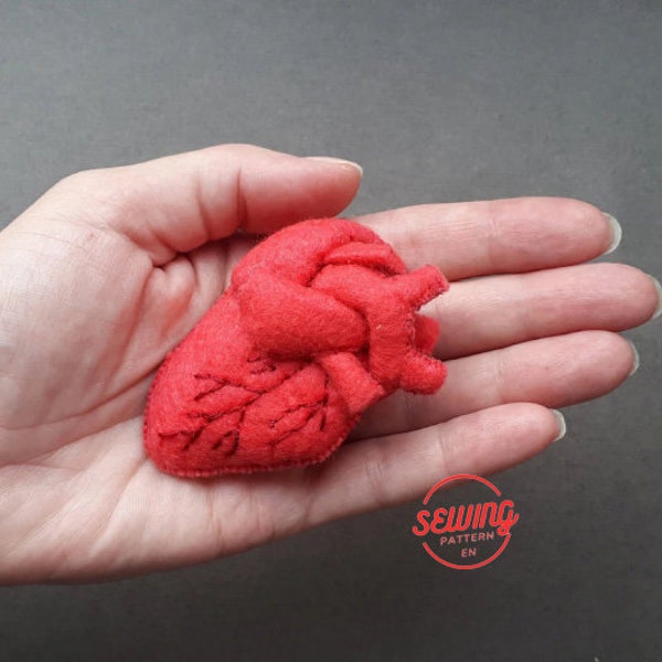 Anatomical Heart Sewing Pattern - Felt Heart Gift for Doctors, PDF Tutorial, Handsewn