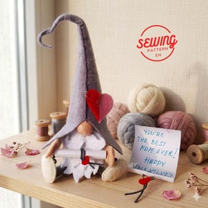 Mother's Day Gnome Sewing Pattern PDF – Artisan Felt Doll Tutorial with Message Scroll