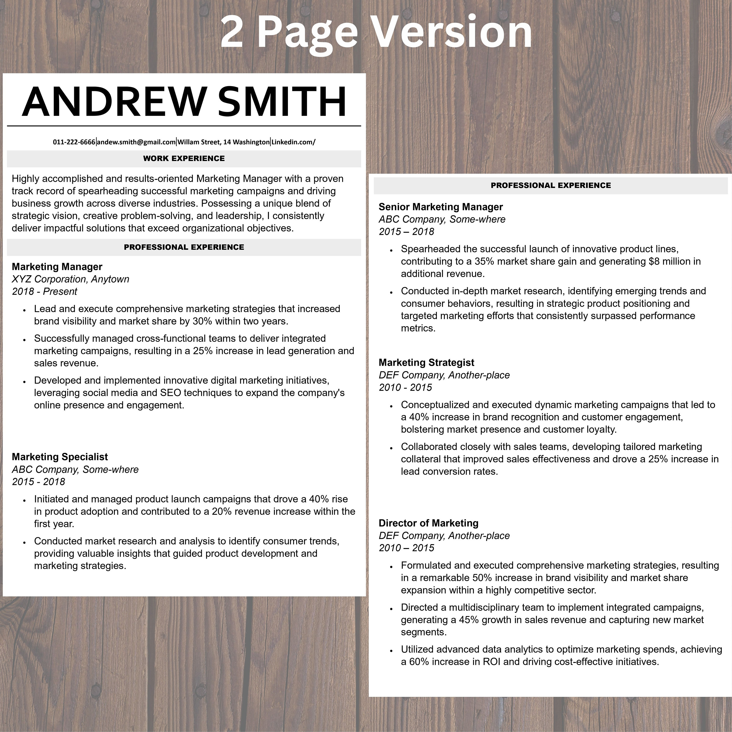 Ats Friendly Cv Template 2 Page Google Docs Resume Minimalist Clean ...