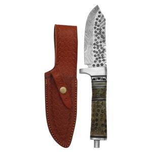 DAMASCEN KNIVES Hunting Knife With Bone Handle Genuine Leather Sheath Handmade Premium Knives