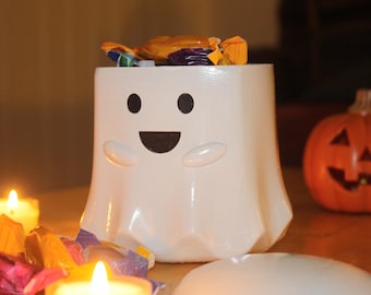 Słoik na cukierki Happy Ghost: pojemnik z żywicy na halloweenowe smakołyki