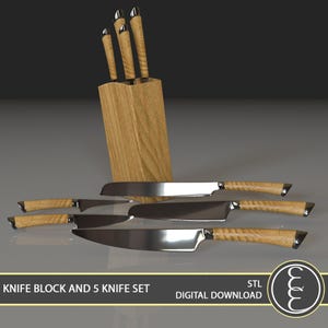 1:12 Knife Block and 5pc Knife Set - Kitchenware Accessories for Dollhouse Miniatures - STL Digital Download - Commercial License