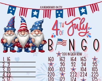 300 planches de bingo à 15 lignes Gnome du 4 juillet du PP, 300 par rangée