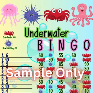 Underwater Bingo 100 WTA 15 Line Bingo Board, 100 In Each Row