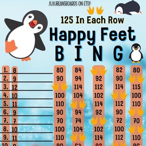 125 PYP WTA Penguin Feet 15 Line Bingo Board, 125 In Each Row