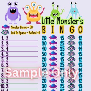 Little Monsters 15 Line Bingo Board