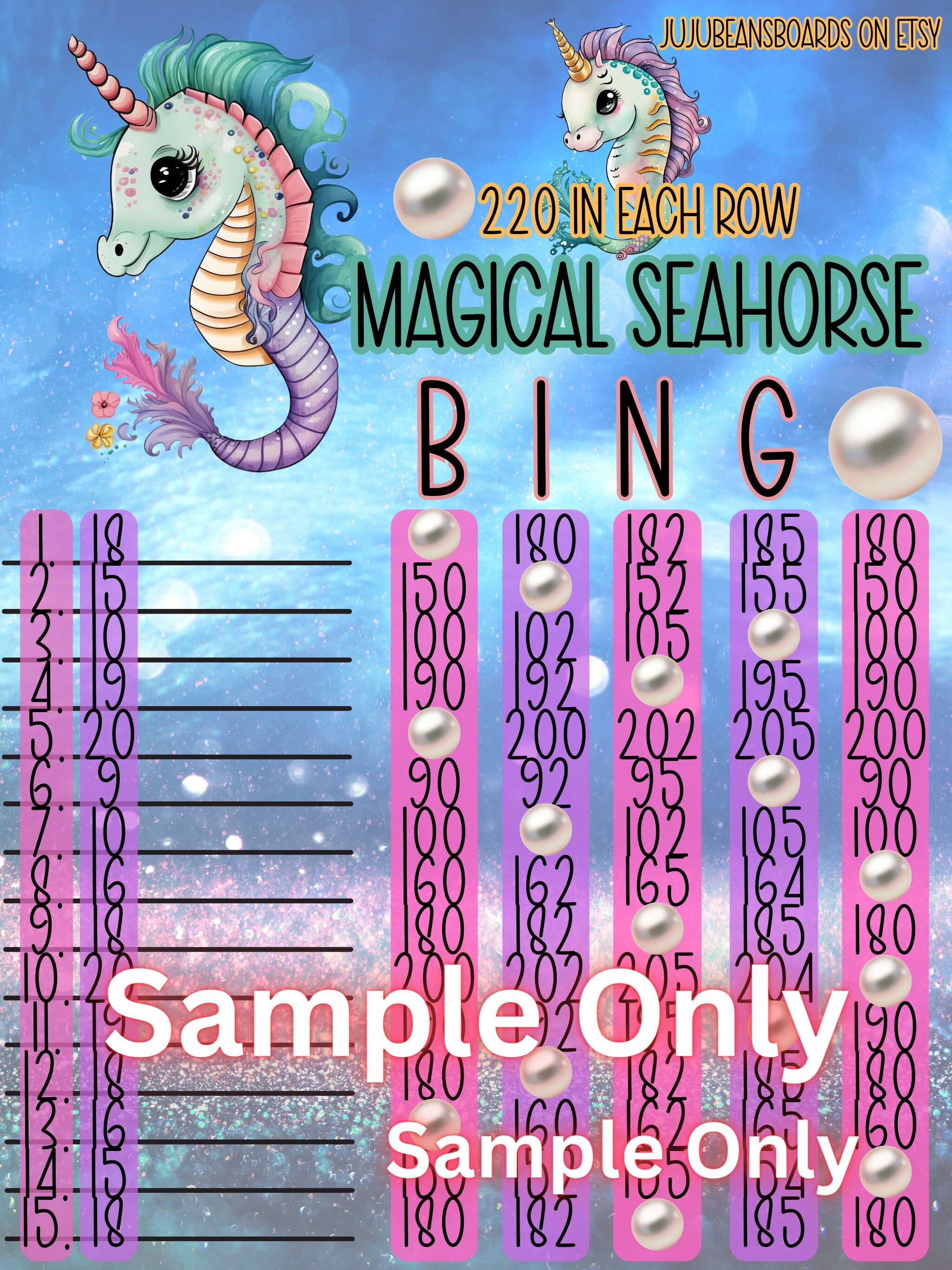 各列 220 個 PYP マジカル シーホース 15 ライン ビンゴ ボード - Etsy