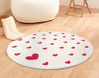 Tapis de décoration rond - coeur rouge, marron, bleu, vert ou floral - chambre enfant - bébé - 130 cm