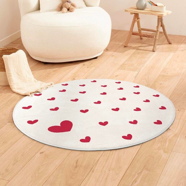 Tapis de décoration rond - coeur rouge, marron, bleu, vert ou floral - chambre enfant - bébé - 130 cm