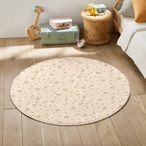 Tapis de décoration rond floral - chambre enfant - bébé - 130 cm