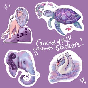 Classical music sticker sheet, musician gift, swan sticker, music teacher, musical instrument,Carnival of the animals inspired Sticker sheet
