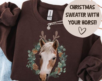 Custom Portrait Sweater, christmas horse lover sweater, christmas sweater horse, holiday horse gift, personalized equestrian sweater