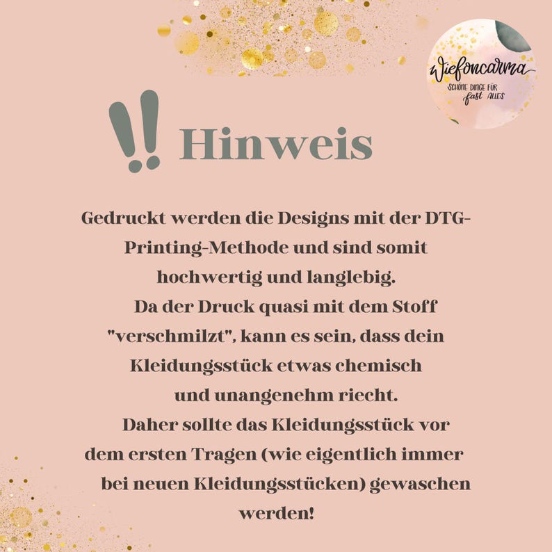 Hinweis darauf, dass das Produkt vor dem ersten Tragen gewaschen werden sollte.