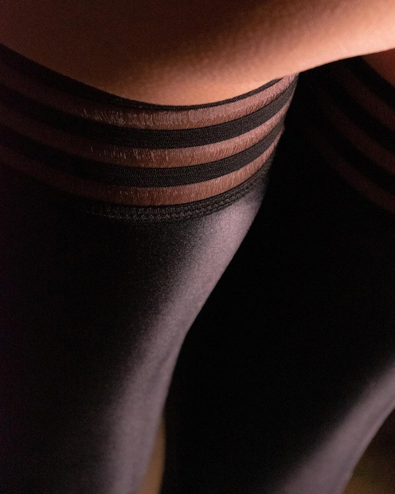 Glossy Wet Look Opaque Gender Friendly 120 Denier Black Holdup Stockings
