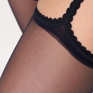 Premium Sensual 15 Denier Gender Neutral Black Sheer Suspender Tights