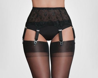 Classic 6 Strap All Lace Suspender Belt with Metal Clips and Adjusters - Gender-Friendly Design - 3 Available Colors