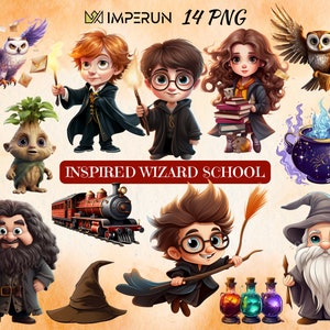 Inspired Wizard School, School of Magic, Cartoon, Clipart Bundle, Png Artwork, Movie Inspired, Digital Art, Commercial Use,  Print