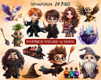 Inspired Wizard School, School of Magic, Cartoon, Clipart Bundle, Png Artwork, Movie Inspired, Digital Art, Commercial Use,  Print