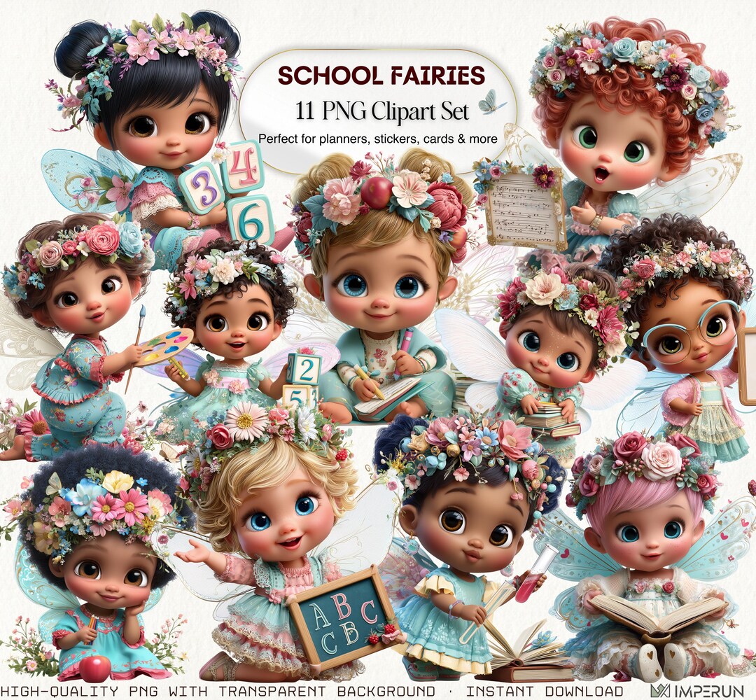 School Fairies Clipart Set, Education Fairy 11 PNG for Back to School ...