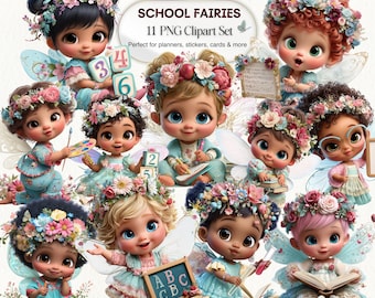 School Fairies Clipart Set, Education Fairy 11 PNG for Back to School and Teachers