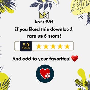 May include: Graphic with the text "IMPERUN" and "If you liked this download, rate us 5 stars!" A rating of 5.0 is displayed with five gold stars. A red heart icon is also shown.