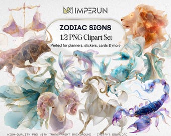 Zodiac Signs Clipart Set: Astrology PNG Illustrations (Commercial Use)