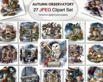 Autumn Observatory Clipart Bundle - Celestial Telescopes & Stargazing Illustrations (Digital Download)