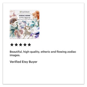 May include: A set of 12 PNG clipart images featuring zodiac signs. The images have a watercolor style with flowing, ethereal designs. The text on the image reads "ZODIAC SIGNS 12 PNG Clipart Set."