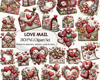 Valentinstag Liebe Mail Clipart PNG Set, Herz Umschläge (Digitaler Download)