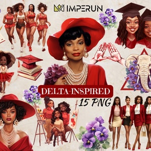 Delta-inspired, sorority-inspired, Sorority Girls Clipart, Sisterhood Beige and White, African-American Clipart, Black Woman Art