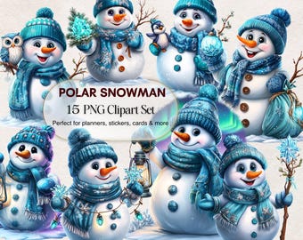 Snowman Clipart Set: 15 Christmas PNG Illustrations (Digital Download)