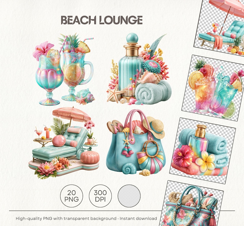 Tropical Beach Lounge Clipart Pngs | Summer Pool Party Planner Graphics ...