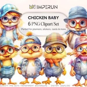 Cute Baby Chick Clipart – Watercolor Chicken PNG Illustrations for Farm & Village Designs
