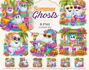 Summerween Ghosts Clipart PNG - Tropical Beach Halloween Bundle (Digital Download)